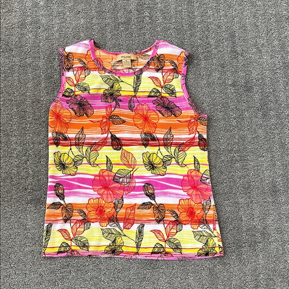 Plissé Multicolor Floral Stripe Tank Top Ladies size M